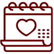 Icon of a maroon calendar flipping with a heart on it.