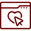 Icon of a maroon file folder with a heart that is being "clicked" on.