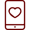 Icon of a maroon cellphone with a heart in the center.
